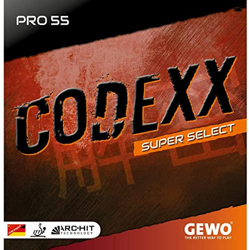 GEWO Codexx Pro 55 SuperSelect Tischtennis Belag – extrem hart & schnell für Power-Topspin – klebriges Obergummi – Schwammhärte Hard+ – 2,3 mm – of++