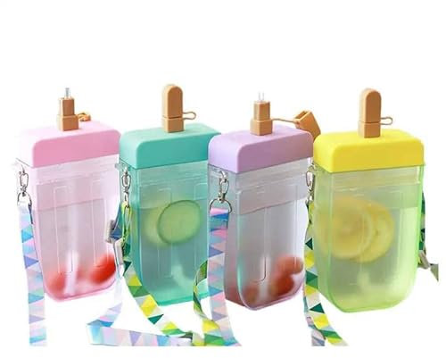 Botella de agua niños, Botella de agua con pajita, Botella de agua forma divertida, Botella de agua portátil, Botella de agua sin BPA (HELADO, VERDE)