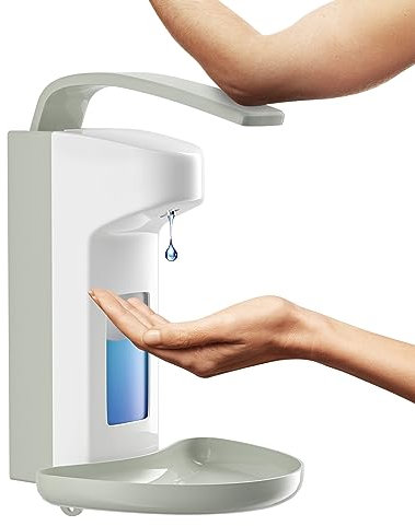 RDJ-DISPENSER Dispenser per sapone da parete, con pressa per gomito per disinfettante e sapone per le mani, dispenser per sapone da parete, dispenser di sapone bianco, dispenser per gel doccia, 500 ml