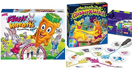 Ravensburger Kinderspiele 21200 - Flotti Karotti, Bewegungsspiel für Kinder ab 4 Jahren & Kinderspiel Monsterstarker Glibber-Klatsch, Gesellschafts- und Familienspiel