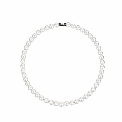 Candyfancy Perlenkette Herren Perlen Kette Weiße Runde Simulierte Glasperlen Kette, 60cm Lange Halskette Perlen Weiß für Männer Damen Frauen und Mädchen Valentinstag Geburtstag Geschenke,Perlen 10mm