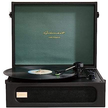 Arkrocket Coryphaeus Vinyl Record Player 3-Speed Bluetooth Input and Output Built-in Speakers with Magnetic Cartridge Auto Off (Black Green)