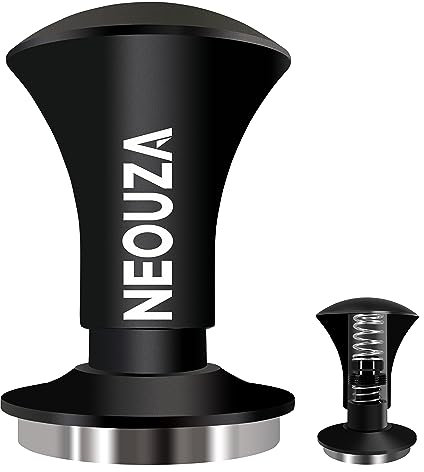 NEOUZA Tamper à expresso V2 double calibré à ressort pour machine à café, porte-filtre anti-déviation de pression, poignée raffinée, base ondulée en acier inoxydable (50,8 mm)