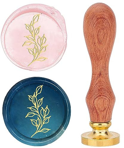 craspire Blatt-Wachs-Siegelstempel, 25 mm, Abnehmbarer Messingkopf, Retro-Vintage-Siegelwachsstempel Mit Holzgriff, Mit Holzgriff Für Hochzeitseinladungen, Umschläge, Weihnachten, Erntedankfest