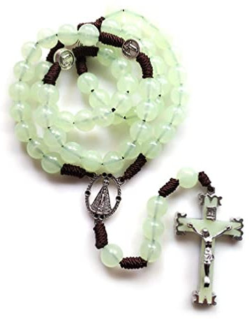 UNFAIRZQ 10mm Rosenkranz Perlen Leuchtende Halskette Kruzifix Für Kreuz Anhänger Halsketten Glühen Im Dunkeln Religiöse Schmuck Für Männer Frauen Geschenk Rosenkranz Halskette, Legierung + Acrylperlen