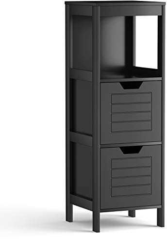 COSTWAY Meuble de Salle de Bain avec 2 Tiroirs et 2 Etagères, 30 x 30 x 89 cm, Utilisation Polyvalent pour Salon, Salle de Bain, Chambre, Noir