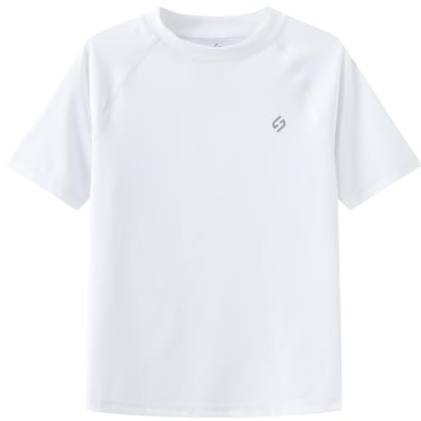 HODOSPORTS Boys UPF 50+ Rash Guard Swim Shirts Short Long Sleeve Quick Dry UV Protection Sun Shirt White