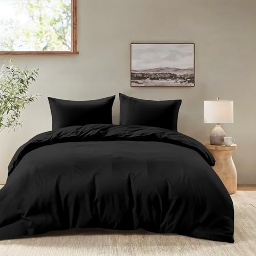 Dreamzie - Bettwäsche 200x220 + 2 Kissenbezüge 80x80cm - Schwarz | 100% Mikrofaser · Bettbezug 200x220 · 3 Teile · Reißverschluss · OEKO-TEX · Pflegeleicht · Bügelfrei · Weich · Atmungsaktiv