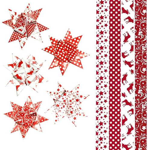 BODA Creative Fröbelsternstreifen rot/weiß, 15mm und 25mm, 84 Streifen Sterne Falten Weihnachtsstern Fröbelstern