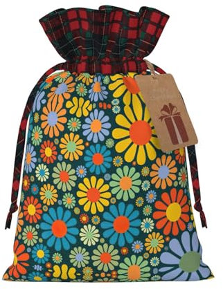 WURTON Hippie-Muster Urlaub Kordelzug Plaid Geschenktüte Weihnachten Party Neujahr Süßigkeiten Hochzeit Gastgeschenke, 2 Größen