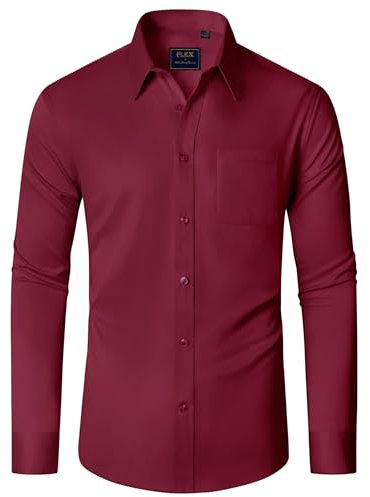 J.VER Hemden Herren Langarm Bordeaux Freizeithemd Bügelfrei Businesshemd Modern Fit Männer Casual Herrenhemden Elegant Party,XL