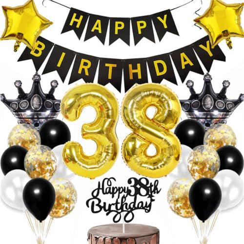 Dalettu 38. Geburtstag Dekoration, Luftballon 38. Geburtstag Männer Deko, Kuchendeko Geburtstag 38 Jahre Frauen, Happy Birthday Deko 38 Geburtstag Mann, Gold Geburtstagsdeko 38 Jahre Mann Frau