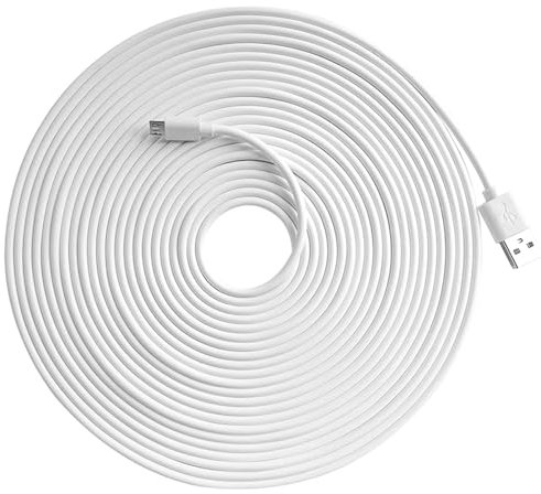 Anomat 25ft Usb to Micro Usb Extension Surveillance Camera Power Cable Compatible with Wyze Cam Pan, Oculus Go, Blink, Yi Home Camera, Kasa Cam Security Camera - White