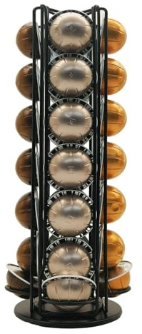 Miuly Coffee Capsule Holder For Nespresso Vertuoline, Coffee Capsule Stands Rotating Pod Rack holds 28 Nespresso Vertuo Pods, Black