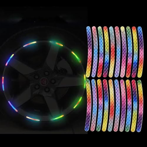 Blueshyhall 20 Stück Reflektierende Aufkleber Bunt, Selbstklebende Rad Reflektoren Aufkleber, Aufkleber Felgen für Auto, Fahrrad, E-Bike, Motorrad, Helm (A)