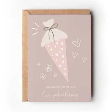 10 Einschulung Einladungskarten mit Schultüten-Motiv mit Umschlägen, Rosa Pastell Einladung mit Schultüte Schulbeginn Mädchen, Süße Partyeinladung 1. Schultag, Schulstart Schulkind (Schultüte Rosa)