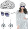 EUPSIIU 3 Stück Disco Kostüm 70er 80er Accessoires mit Pailletten Baskenmützen Hut Bling Sonnenbrille Ohrringe Discokugel Erwachsene Disco Outfit Zubehör Damen Dance Kostüm für Karneval (Silber)