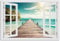 Wandbild Outdoor wetterfeste Bilder für draußen | Gartenbilder Innen & Außen | Landschaftsbilder Acryl Glas Fensterblick Effekt | 100x50cm Strand Karibik Meer Steg