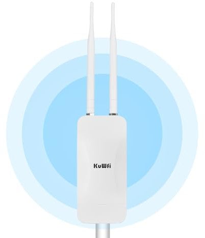 KuWFi AP1200F Ripetitore WiFi da esterno Dual-Band 1200 Mbps, Dual-Band 2.4GHz e 5.8GHz, Access Point da esterno con 2 antenne 5dBi, impermeabile IP65, alimentazione POE/DC, per l'Italia esterna WiFi