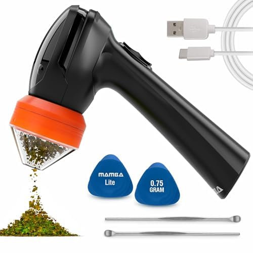 Mamba Leichtgewicht Elektrische Gewürzmühle – Tragbarer Grinder in Orange mit 0,75g Volumen, USB-wiederaufladbar, für Einhandbedienung – Elektrischer Crusher für Gewürze, Kräuter und Pollen