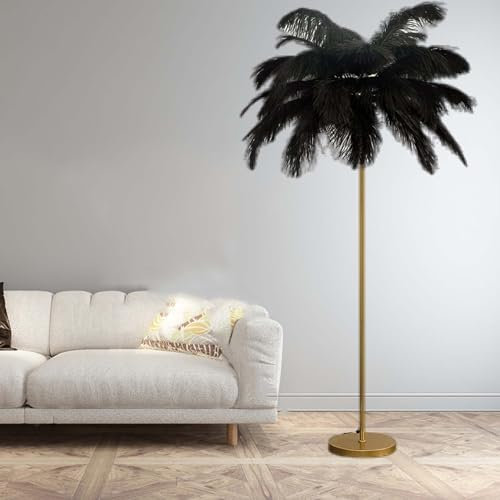Ostrich Feather Lamp Floor - Modern Black Floor Lamp for Living Room and Bedroom Decor - Soft Feathers Standing Lamp, Size 160cm*50cm