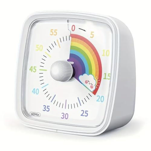 SIMAO TOYS Minuteur Visuel Timer Enfant, 60 Minutes Chronometre Enfant et Compte à Rebours pour Enfants et Adultes,Silencieux Outil de Gestion du Temps Idéal pour les autistes,tdah (Arc en ciel blanc)
