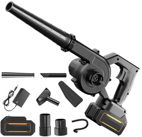 21 V - Soffiatore di foglie senza fili con batteria e caricabatterie, aspirapolvere e soffiatore da giardino, 550 W, soffiatore di foglie senza fili per soffiare foglie/neve/polvere (1 batteria, nero)