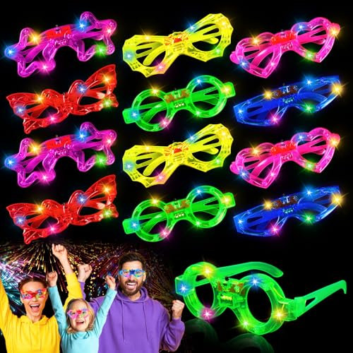 Sweetone Occhiali Led, 12 Pezzi Occhiali Luminosi per Feste, Occhiali Festa, Occhiali Led Party Neon Rave Occhiali Fluo Party, Gadget Festa per Compleanno Matrimonio Natale Halloween