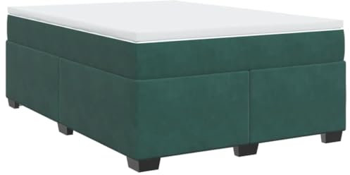 vidaXL Boxspringbett, Polsterbett Bett mit Matratze, Bettgestell mit Lattenrost, Doppelbett für Schlafzimmer, Dunkelgrün 140x200cm Samt