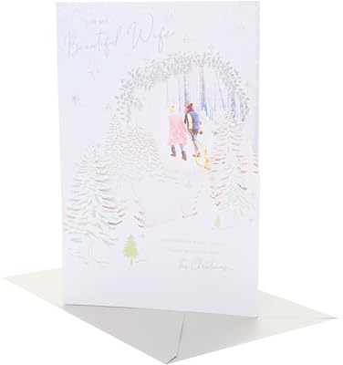 UK Greetings Weihnachtskarte für Ehefrau, Weihnachtsgeschenke, Mädchen, Frauen, schönes Schneeszenen-Design, mit Umschlag, 19,4 x 29,5 cm
