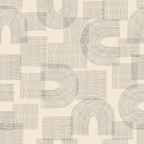 Livelynine Self Adhesive Beige Wallpaper Hallway Living Room Beige and Black Geometric Wallpaper for Bedroom Bathroom Waterproof Cream Vinyl Wrap for Kitchen Cupboards Furniture Modern 44.5CMx2M
