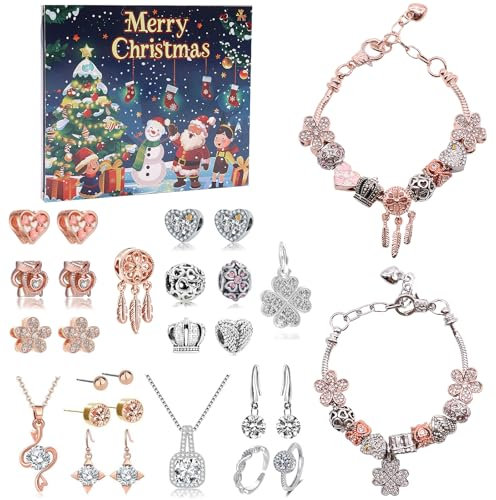 XCMVNCN Adventskalender Schmuck Frauen Mädchen 2024 Schmuck Adventskalender Mädchen 24 Füllung Weihnachtskalender Schmuck Basteln Damen Mädchen Geschenke wie Armband Halskette Ringe Ohrringe DIY