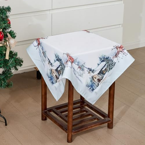 Weihnachtstischdecke, Tischdecke Weihnachten, Weihnachtsdeko Tisch Saisonnal Winter Tischdecke Küche Weihnachtsdecken für Tisch Dekoration Drinnen Party Dekor Abwaschbar (Elch, 85 * 85cm)