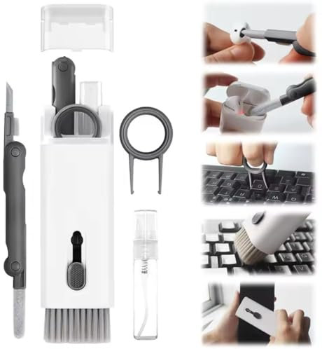 Kit Limpia Pantallas, Kit Multifuncional 7 en 1, Limpia Pantallas, Limpiador Teclado, Productos de Limpieza Profunda para Laptop, Teléfonos, Auriculares, (Blanco y Negro)