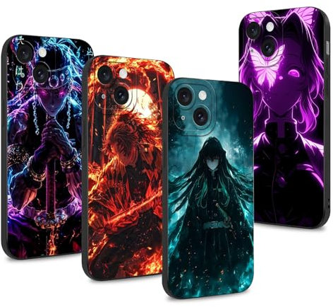 4 Stück Handyhülle für iPhone 11 Hülle 6.1'', Anime Shinobu Tengen Muichirou Kyoujurou Manga Muster Schutzhülle Jungs Case Schutz der Linse Design Silikon TPU Cover Stoßfest, Schwarz3