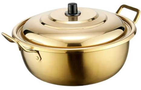 MAGICLULU Couvercle de Casserole à Ramen en Acier Inoxydable Marmite de Cuisson de Style Coréen pour Nouilles Instantanées Marmite à Soupe à Double Poignée Petite Marmite pour Réunions de Famille