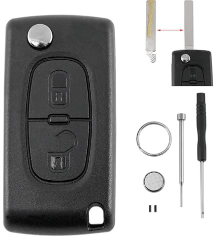 CE0523 For Citroen C3 Picasso C-Crosser C2 C3 C4 Aircross Dispatch C8 and Peugeot 308 207 307 3008 5008 807 Expert Partner 2 Buttons Car Key Fob Case with VA2 Blade Battery CR1620 Pin Removal Tool