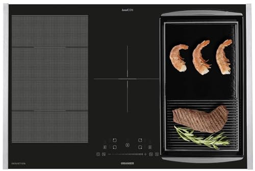 Oranier Induktionskochfeld 80 cm FLI580 - Flächen-Induktion-Kochfeld autark Brückenfunktion & Grillplatte halb-gerillt & Edelstahl Seitenleisten