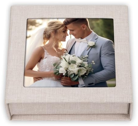 Box - Scatoletta Porta USB MAtrimonio | Cofanetto Foto Digitali Grigio Chiaro | Custodia Foto e Porta Pennetta USB - Regalo per Matrimonio, Battesimo, Comunione e Occasioni Speciali