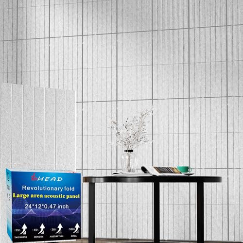 BSHEAD Lot de 6 panneaux muraux insonorisants et pliables en mousse haute densité, 61 x 30,5 x 1,2 cm, panneaux acoustiques, gris