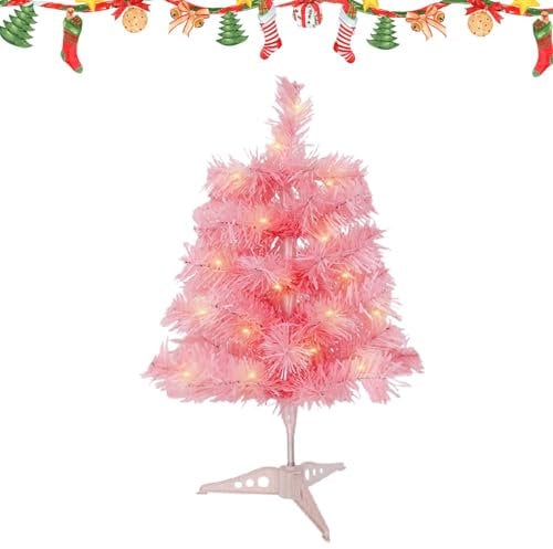 Árbol De Navidad Rosa,Pequeño Árbol De Navidad Rosa | Árbol de Navidad artificial con soporte,Decoración de festivales con luz LED, decoración navideña para reuniones en el lugar de trabajo en el hoga