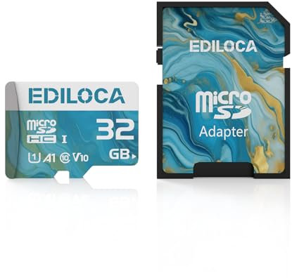 Ediloca 32GB Micro SD Card, Memory Card with SD Adapter, Read Speed up to 90MB/s, UHS-I TF Card for Full HD Video Recording, Compatible with Smartphone, Dash Cam, Camera and Drones, C10, U1,V10, A1