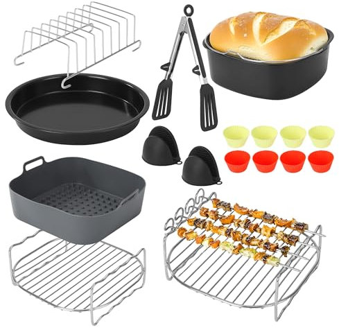 Heißluftfritteuse Zubehör, 20-Teiliges Quadratisches Airfryer Zubehör für Airfryer XXL, Philips 7,3L/7,2L, Ninja 5,8L/6,2L, COSORI 5.5L 4.7L, Cecotec 5,5L/6L, Wiederverwendbar Air Fryer Accessories