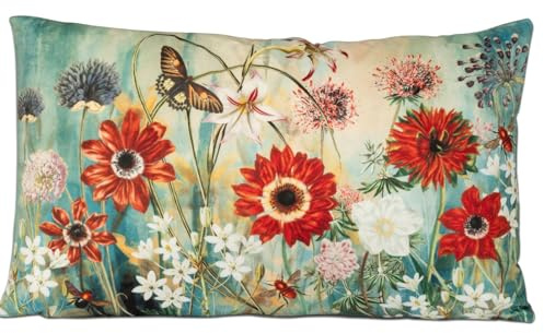 formano Samt-Kissen Blumenwiese 30x50 cm Dekokissen Sofakissen Zierkissen Floral Blumenmotiv Bedruckt Gefüllt Reißverschluss Handwäsche Wohnzimmer Schlafzimmer Dekoration Geschenk