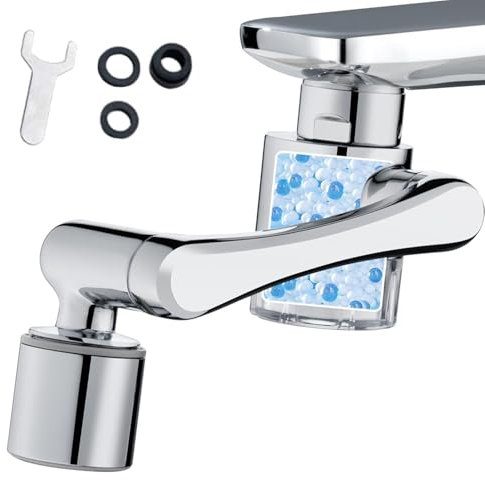 JINYOMFLY Filtre Robinet Anti Calcaire Rotatif à 1080°, Universel Filtre à Eau Robinet Transparent, 2 Modes Aérateur de robinet à Rallonge Rotatif Multifonctionne pour Cuisine Salle de Bain, Argent