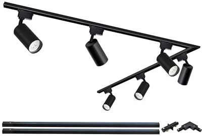 Bravsekai Kit completo de iluminación de riel de 6 luces, sistema de iluminación de riel LED de 20 W 6000 K blanco frío con riel extra de 2 x 1 m (negro 6 cabezas 6000K)