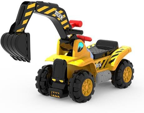 OHMG Sitzbagger mit eingebautem Ablagefach,Bagger Kinder,Kinderbagger mit Horn,Sandbagger,Rutscher Bagger,Schaufelbagger, Aufsitzbagger für Kinder ab 3 Jahren (89 * 32 * 45cm)