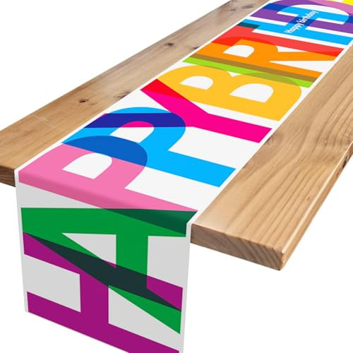 Tischläufer Geburtstag,Weiß Bunt Party Tischläufer Geburtstag Dekoration Happy Birthday Tischdecke Deko für Mädchen Jungen Geburtstag Party Dekoration 180 x 35cm