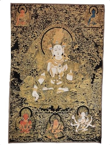 Thangka Seidenstickerei Tibetischer Buddhismus Guanyin Tara Kwan Yin Tangka Wandbehang for Wohnkultur Wandteppich Meditation