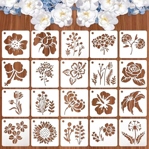 20 Stück Blumen Schablone Malen Malerei Schablonen Wiederverwendbar Zeichenschablonen Kleine für Malen Scrapbooking Wand Dekoration